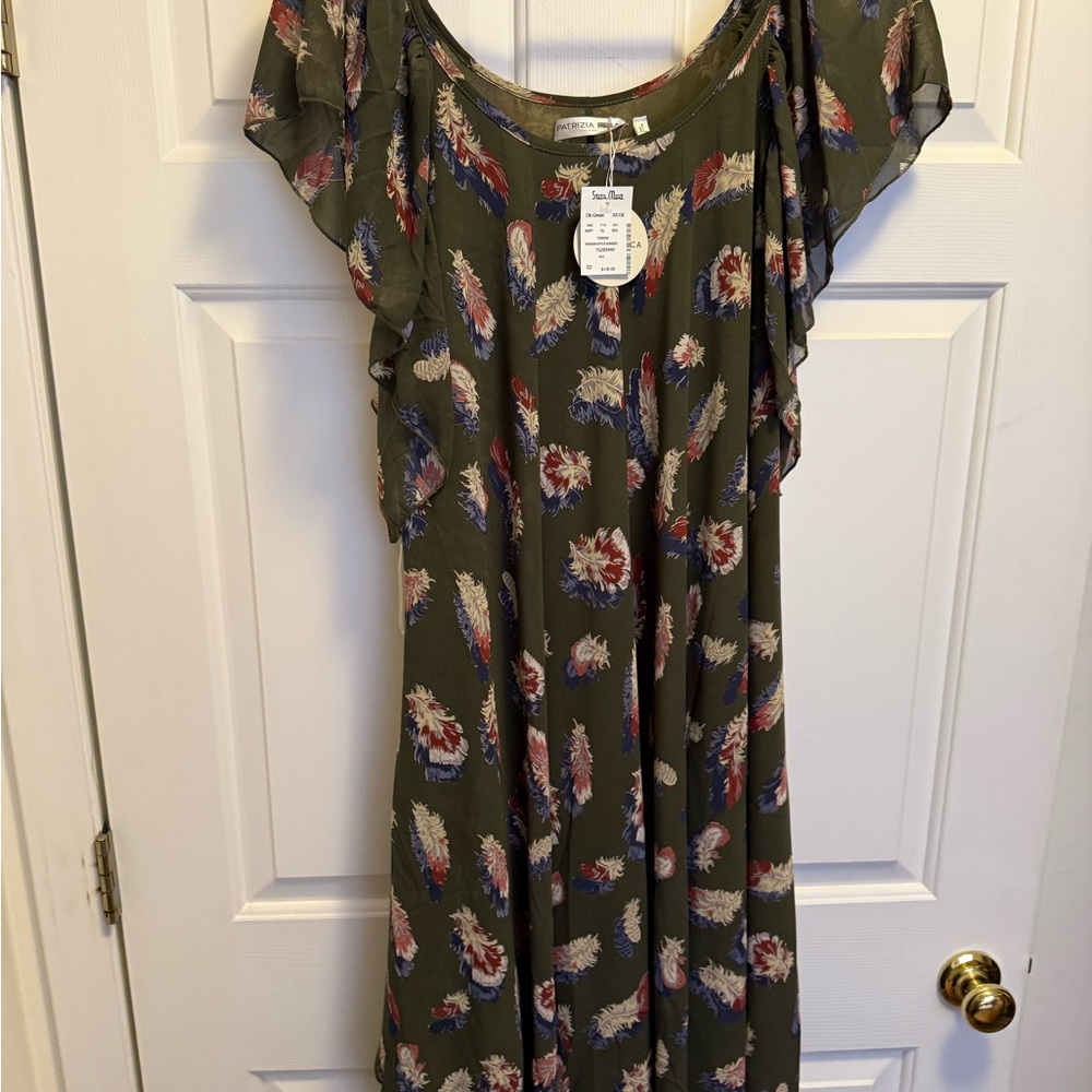 Patrizia Luca Olive Feather Maxi Dress